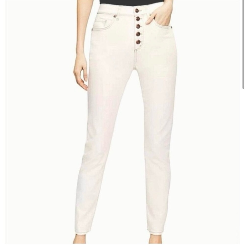 NWT Loft Cream Button‎ Front High Waist Skinny Ankle Jeans Size 29/8